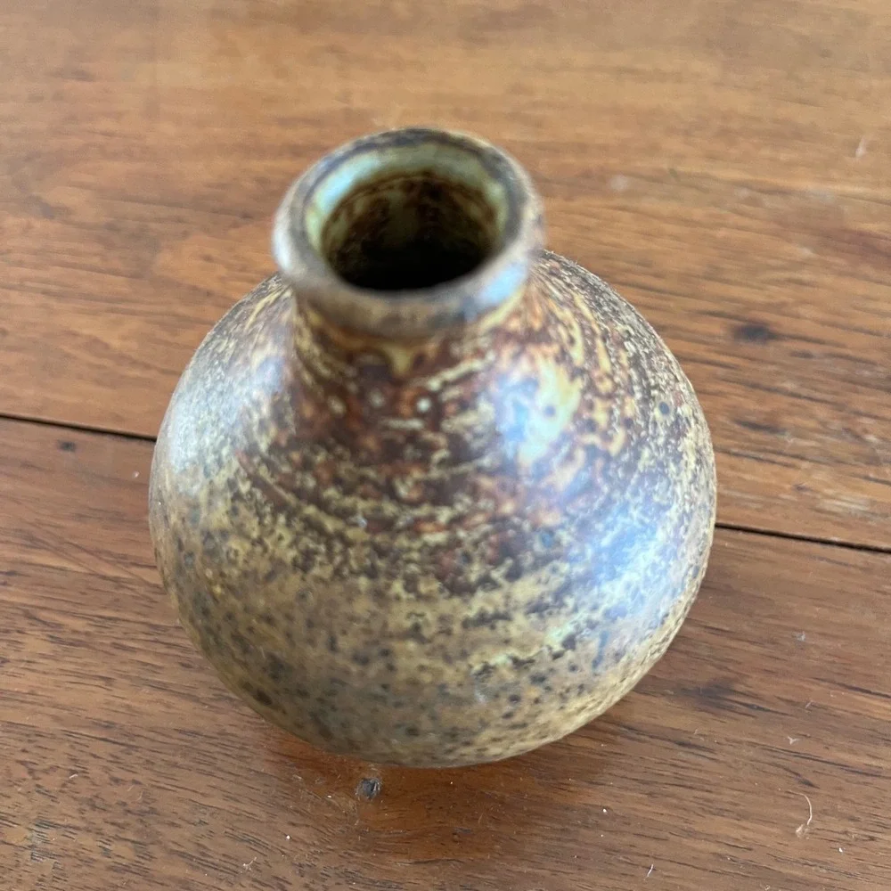 Vintage Studio Pottery Miniature Bud Vase Tiny Speckled Ceramic Bud